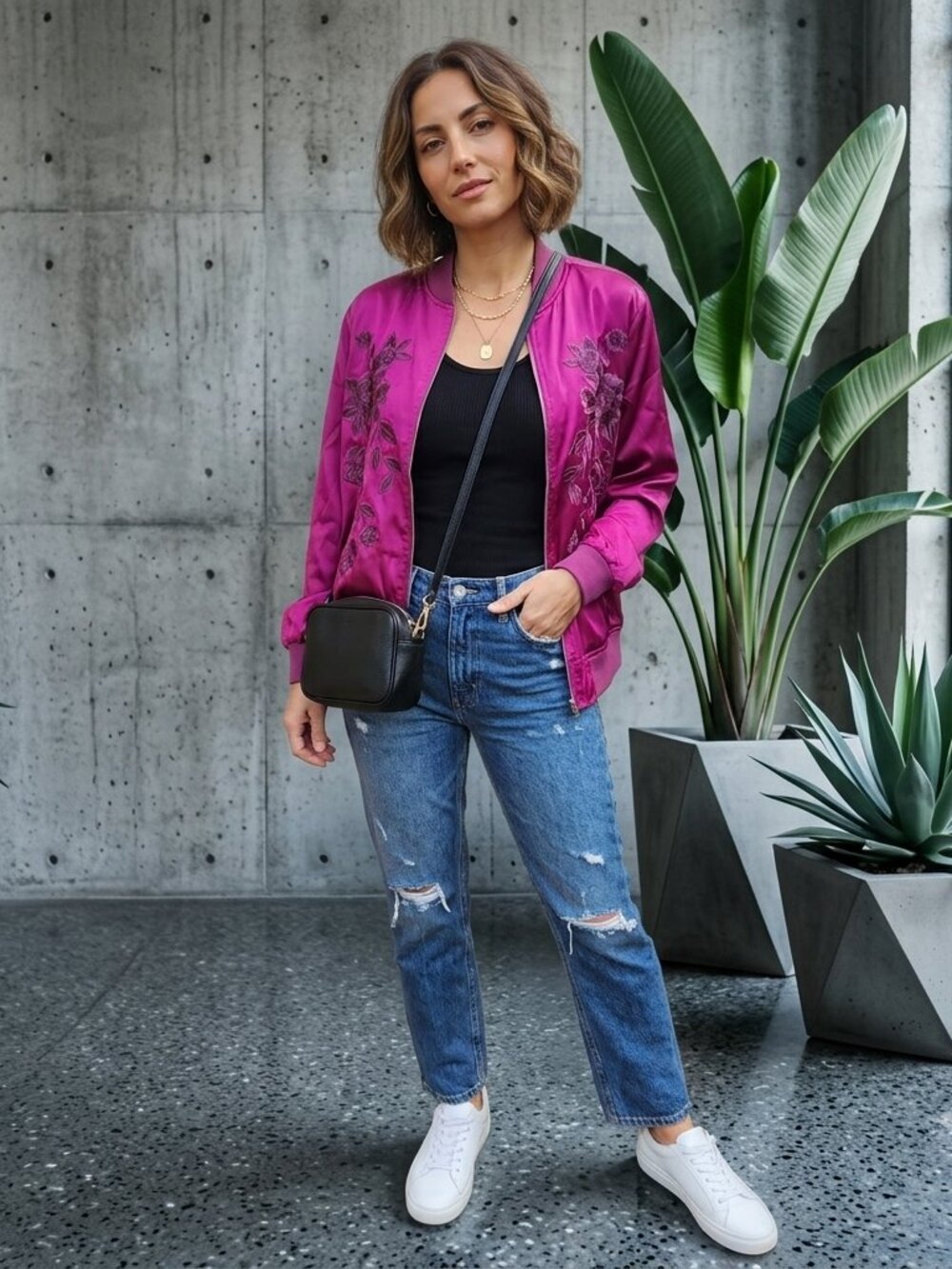 Torrid Floral Embroidered Satin Bomber Jacket NWT Size 2 2X 18-20 Magenta Pink